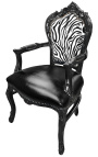 Fauteuil Barok Rococo stijl stoel zebra en zwarte kunsthuid met zwart gelakt hout