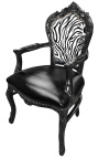 Fotelja Barokno rokoko stil stolica zebra i crna umjetna koža s crno lakiranim drvetom