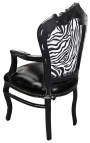 Fauteuil Barok Rococo stijl stoel zebra en zwarte kunsthuid met zwart gelakt hout