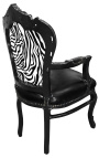 Křeslo Barokní rokoková židle zebra a černá falešná kůže s černě lakovaným dřevem