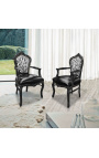 Fotel Barokowy Krzesło w stylu rokoko zebry i czarnej sztucznej skóry z czarnym lakierowanym drewnem