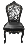 Baroque rococo style chair zebra and black false skin with black lacquered wood