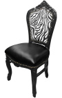 Scaun în stil baroc rococo zebră și piele falsă neagră cu lemn lăcuit negru