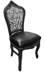 Barokkityylinen rokokootyylinen tuoli seepra ja musta tekonahka mustalla lakatulla puulla