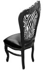 Stuhl im Barock-Rokoko-Stil, Zebramuster und schwarzes Kunstfell mit schwarz lackiertem Holz