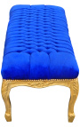 Flat Bench, Louis XV style blue velvet fabric and gold wood 