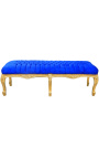 Flat Bench, Louis XV style blue velvet fabric and gold wood 