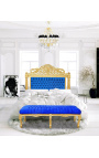 Platt bänk, blå sammetstyg i Louis XV-stil och guldträ 