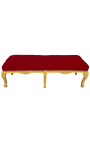 Płaska ławka w stylu Ludwika XV, aksamitna tkanina w kolorze bordowym i złote drewno 