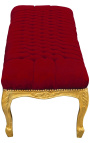 Platt bänk Louis XV-stil vinrött sammetstyg och guldträ 