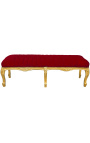Banquette plate de style Louis XV tissu velours Bordeaux et bois doré