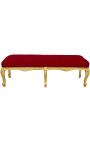 Flat Bench Louis XV-stijl bordeauxrode fluwelen stof en goud hout 