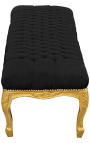 Flat Bench Louis XV style black velvet fabric and gold wood 