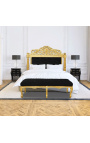 Čierna zamatová látka Flat Bench v štýle Louis XV a zlaté drevo 
