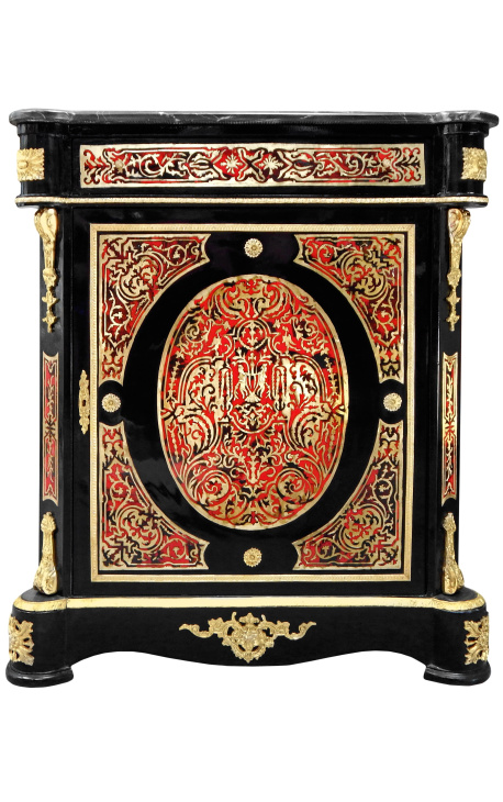 Buffé med Marquetry Boule Style Napoleon III svart marmor - 1