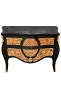 Large chest of drawers marquetry Boulle style Napoleon III black marble