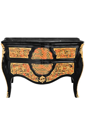 Stor kommode intarsia Boulle-stil Napoleon III svart marmor