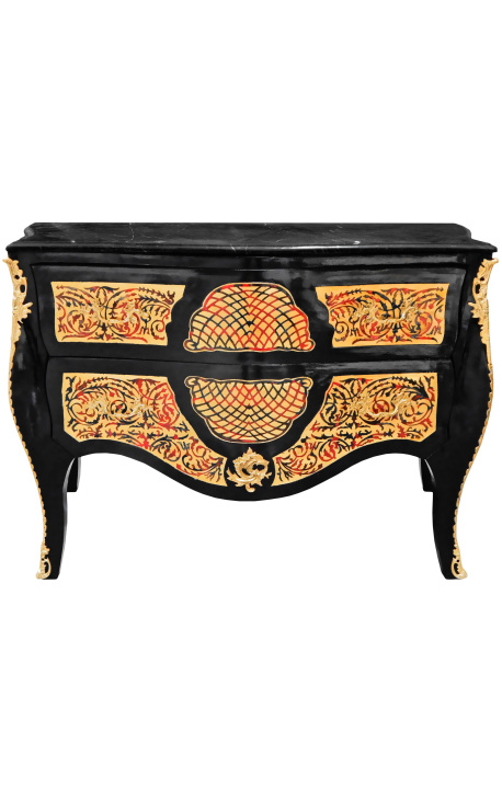 Gran pecho de cajones marquetería Estilo Boulle Napoleón III mármol negro