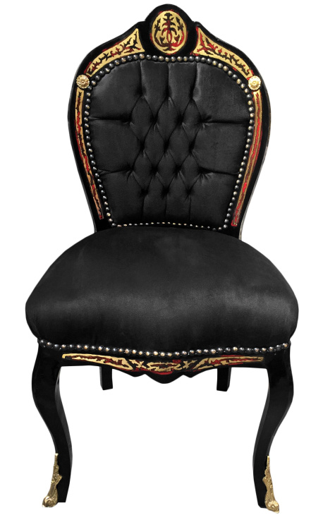 Napoleon III Stiil Söögitool Boulle Marquetry Black Fabric Black Wood - 1