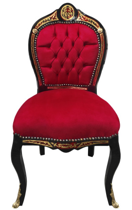Stolica za večeru u stilu Napoleona III Boulle intarzija bordo tkanina crno drvo