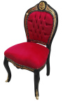 Napoleon III Tyyli ruokailutuoli Boulle Marquetry Burgundy Kangas Musta puu - 4