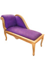 Espreguiçadeira estilo Luís XV em tecido de veludo lilás e madeira dourada