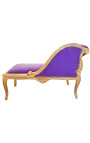 Louis XV Chaise Longue Purple samta audums un zelta koks - 14