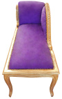 Șezlong Ludovic al XV-lea țesătură catifea violet și lemn auriu