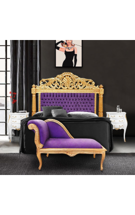 Louis XV chaise longue púrpura terciopelo tela y madera de oro