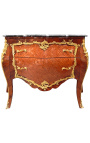 Commode de style Louis XV marquetée, bronzes dorés et marbre noir