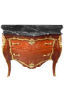 Commode de style Louis XV marquetée, bronzes dorés et marbre noir