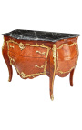 Commode de style Louis XV marquetée, bronzes dorés et marbre noir