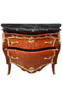 Commode de style Louis XV marquetée, bronzes dorés et marbre noir