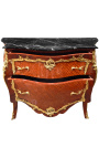 Inlaid dresser Louis XV style, gilded bronzes and black marble
