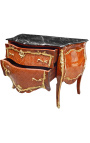 Commode de style Louis XV marquetée, bronzes dorés et marbre noir