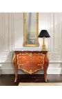 Commode de style Louis XV marquetée, bronzes dorés et marbre noir