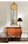 Inlaid Louis XV chest of drawers style, gilded bronzes and black marble