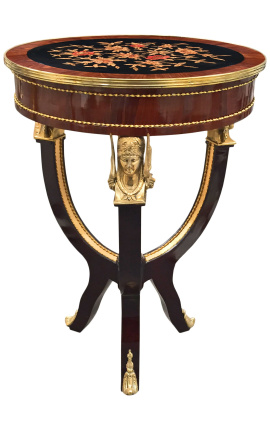 Mesa pedestal estilo império com 3 pés em bronze dourado