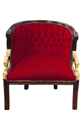 Wielki bergère Styl imperium velvet burgundy i mahogany drewno