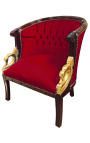 Nagy bergère Empire stílus velvet burgundy és mahogany fa