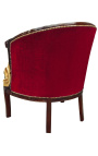 Grande bergère de style Empire velours bordeaux et bois acajou