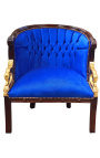 Gran bergère Estilo Imperio terciopelo azul y madera de caoba