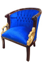 Grote bergère Empire stijl velvet blauw en mahogany hout