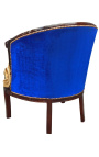 Large bergère Empire style velvet blue and mahogany wood