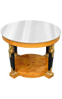 Tavolino stile impero con bronzi e marmo bianco
