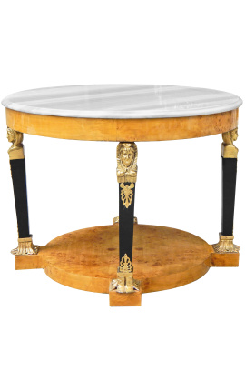 Tavolino stile impero con bronzi e marmo bianco