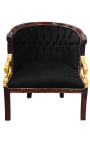 Grande bergère de style Empire velours noir et bois acajou