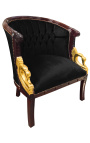 Large bergère Empire style velvet black and mahogany wood