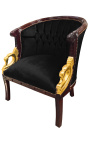 Large bergère Empire style velvet black and mahogany wood