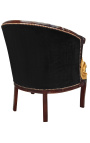 Large bergère Empire style velvet black and mahogany wood